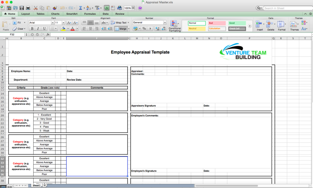 employee performance template excel